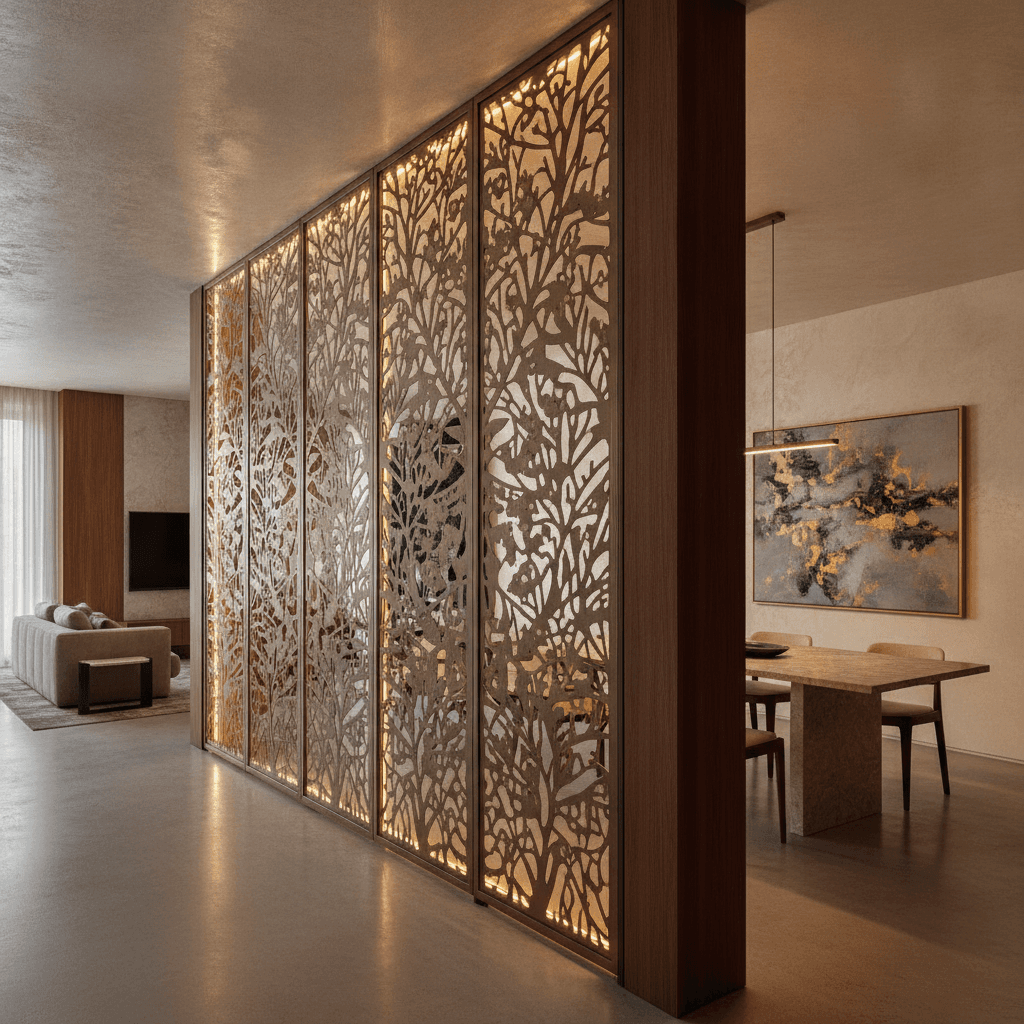Custom decorative laser-cut metal screen