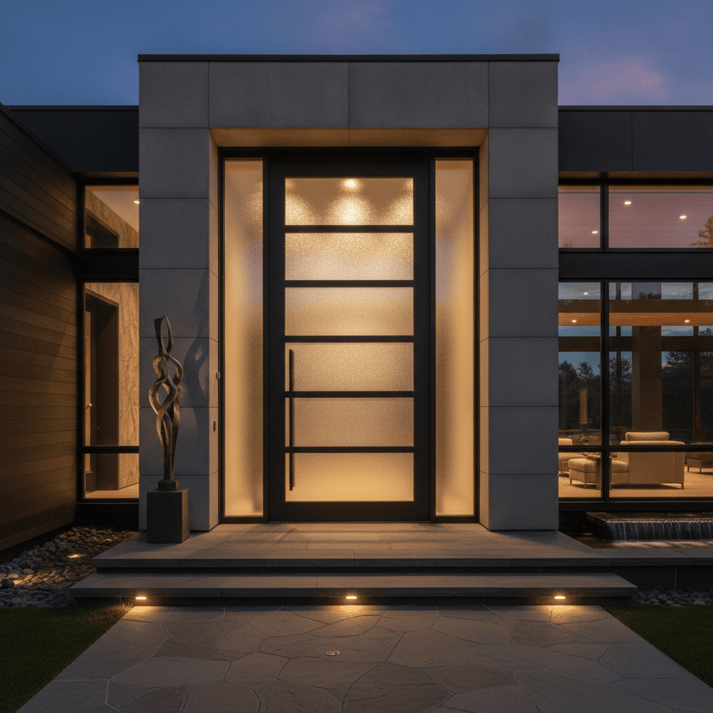 Modern oversized pivot iron entry door