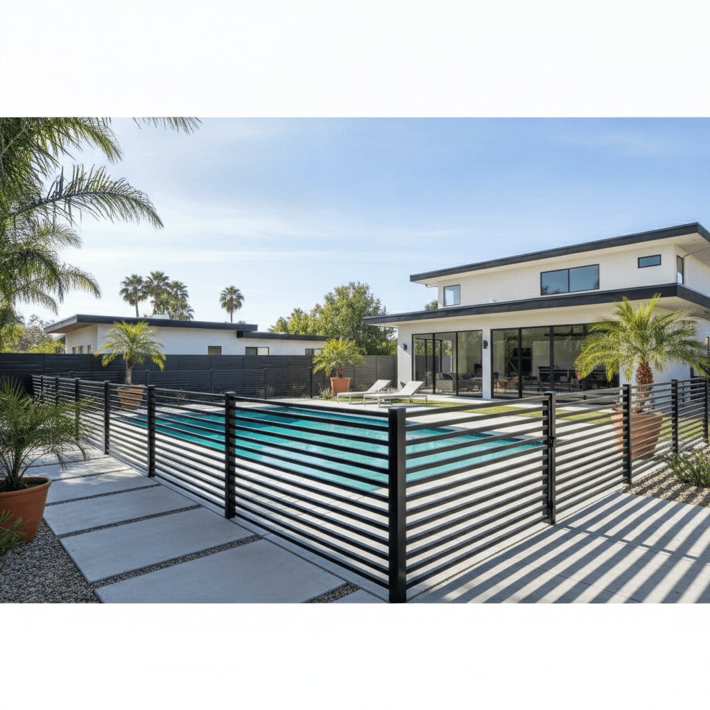 Modern aluminum fence around pool