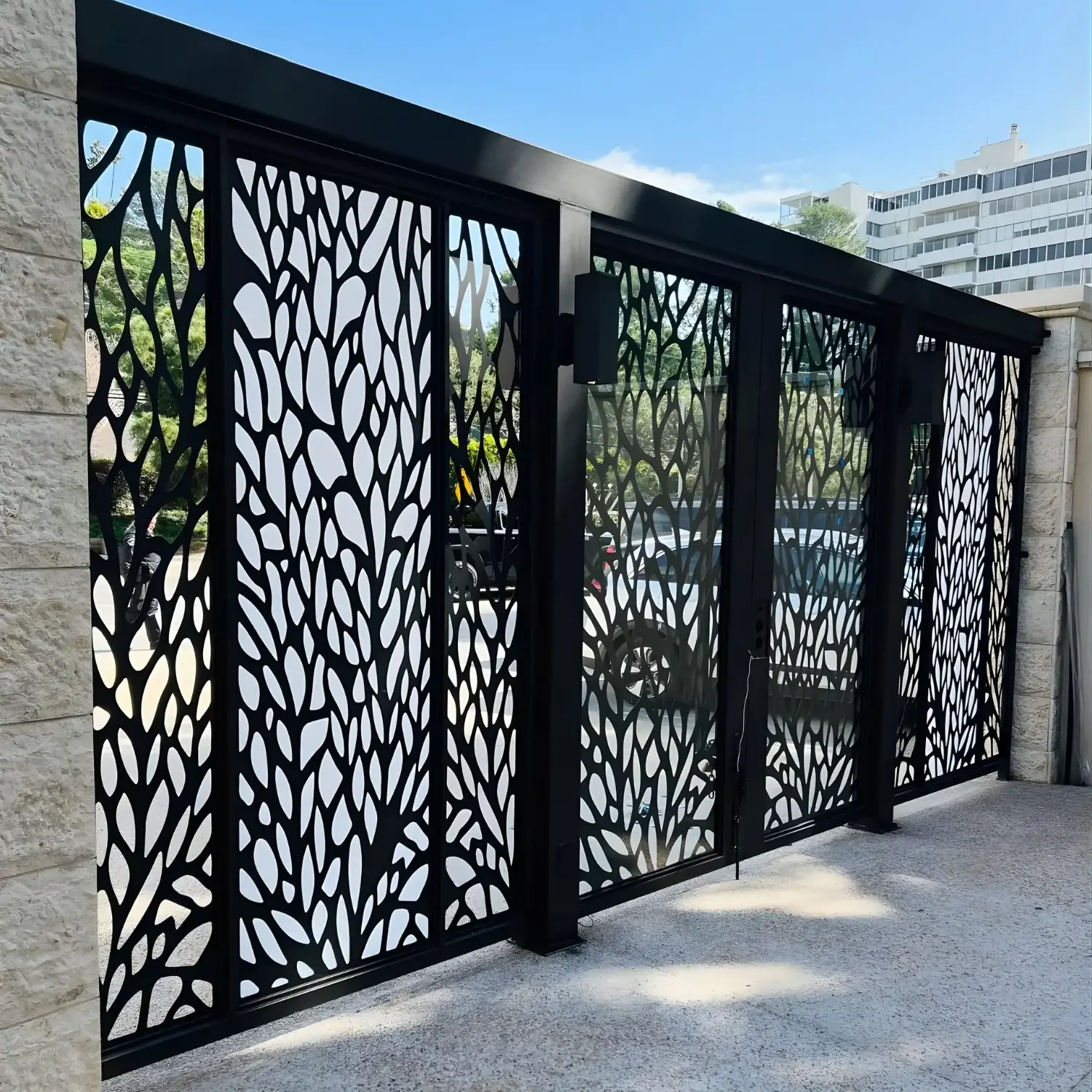Custom iron mesh double entry doors
